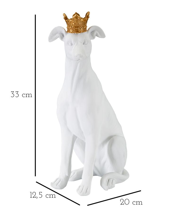 Elegante Hundestatue mit weißer Krone 20x12,5x33 cm