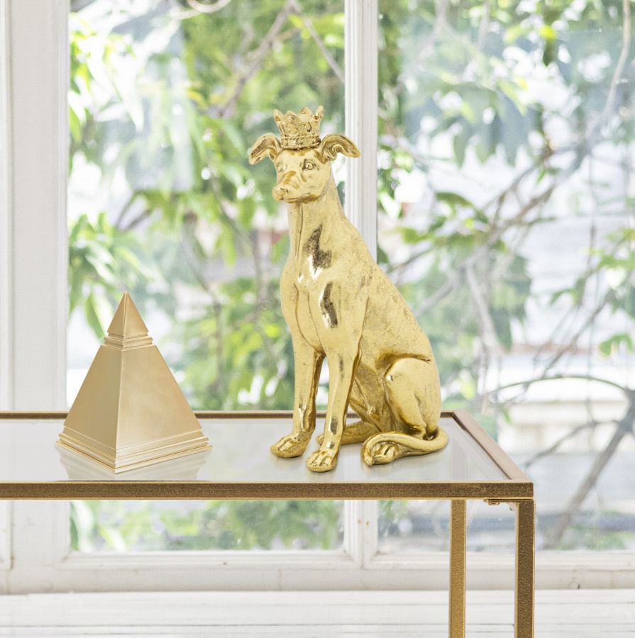Statuetta di Cane con Corona Dorata 20x12,5x33 cm