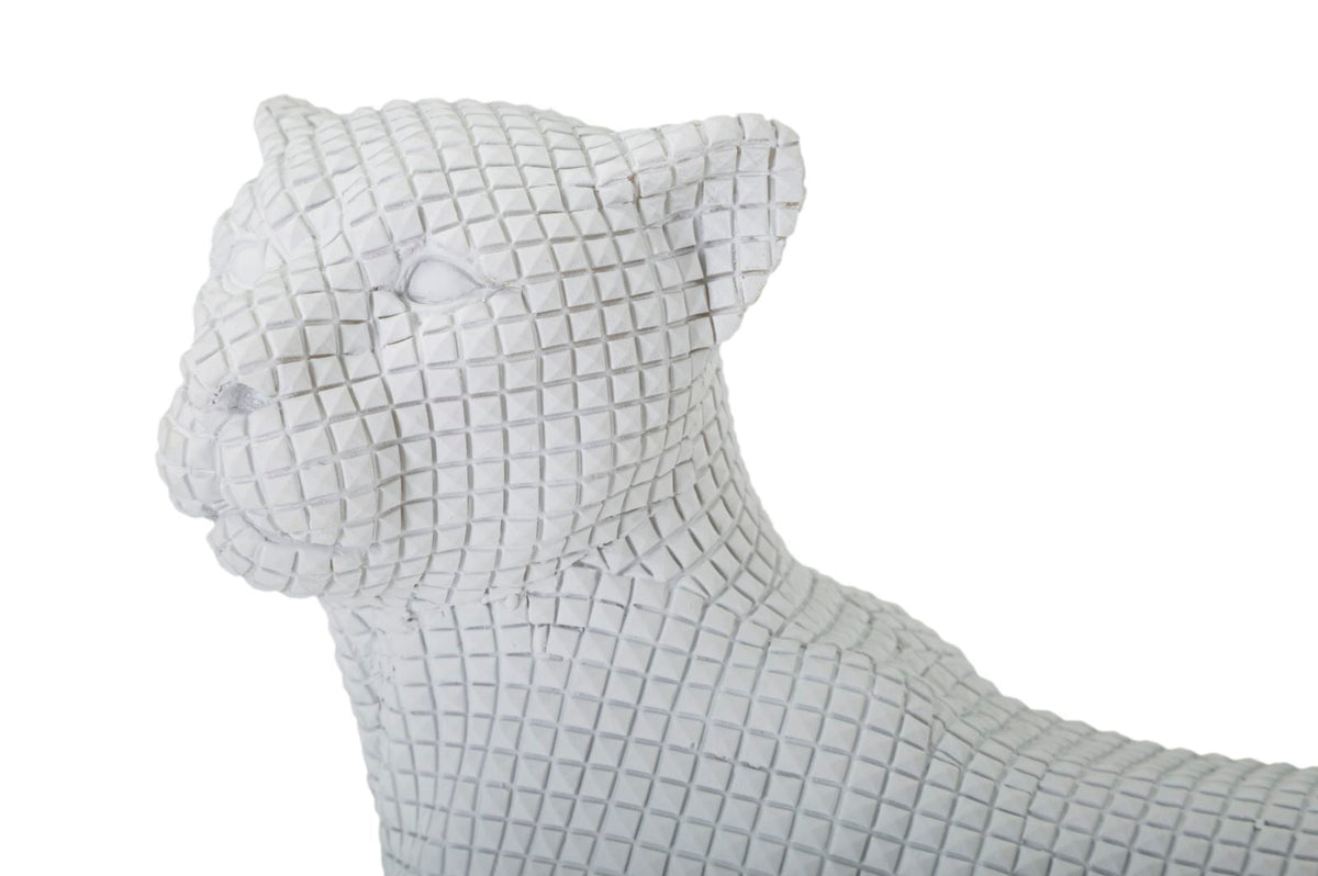 Elegant White Lying Leopard 38x12.5x15.3 cm