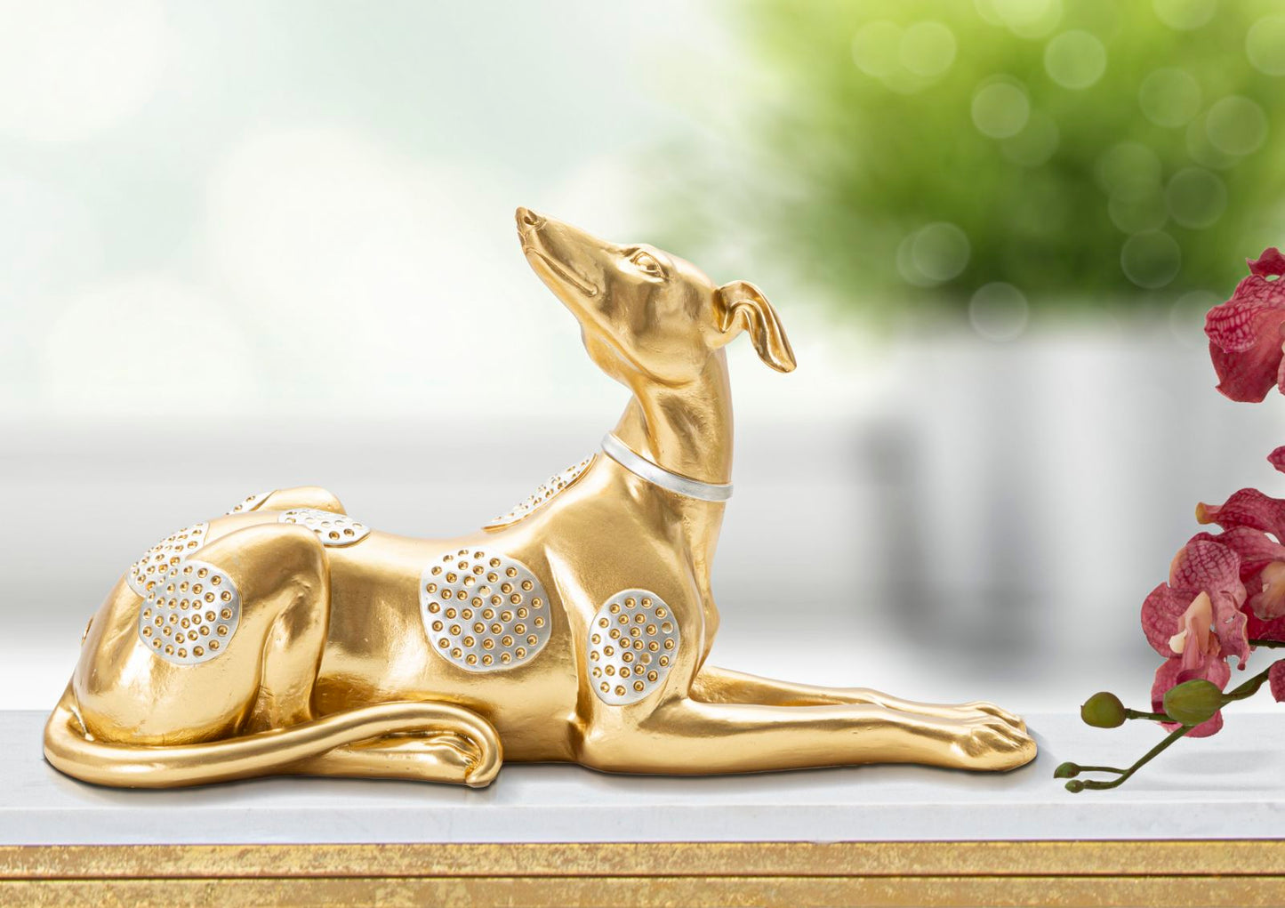 Elegante Statue eines liegenden Hundes 32,2x9,5x18,3 cm