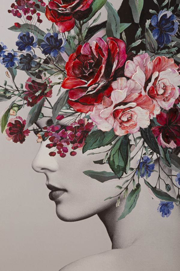 Floral Elegance: Artistic Woman Print - 80x2.8x120 cm