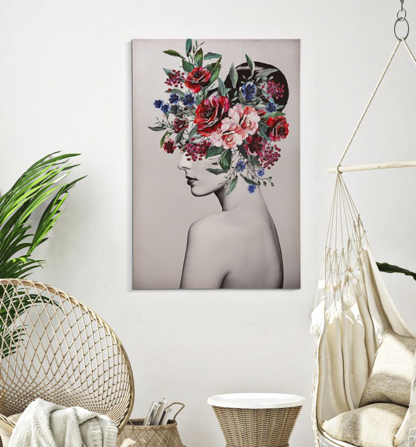 Floral Elegance: Artistic Woman Print - 80x2.8x120 cm