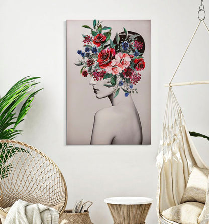 Floral Elegance: Artistic Woman Print - 80x2.8x120 cm