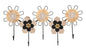 Wooden and Raffia Wall Coat Rack with Floral Design 61x5.5x30.5 cm