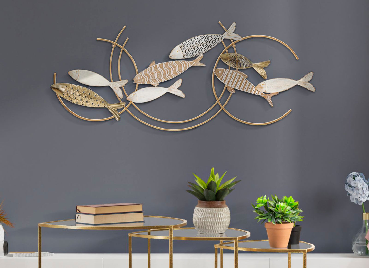 Deko-Wandpaneel aus Eisen Fishy Move cm 142,9x5x61,6