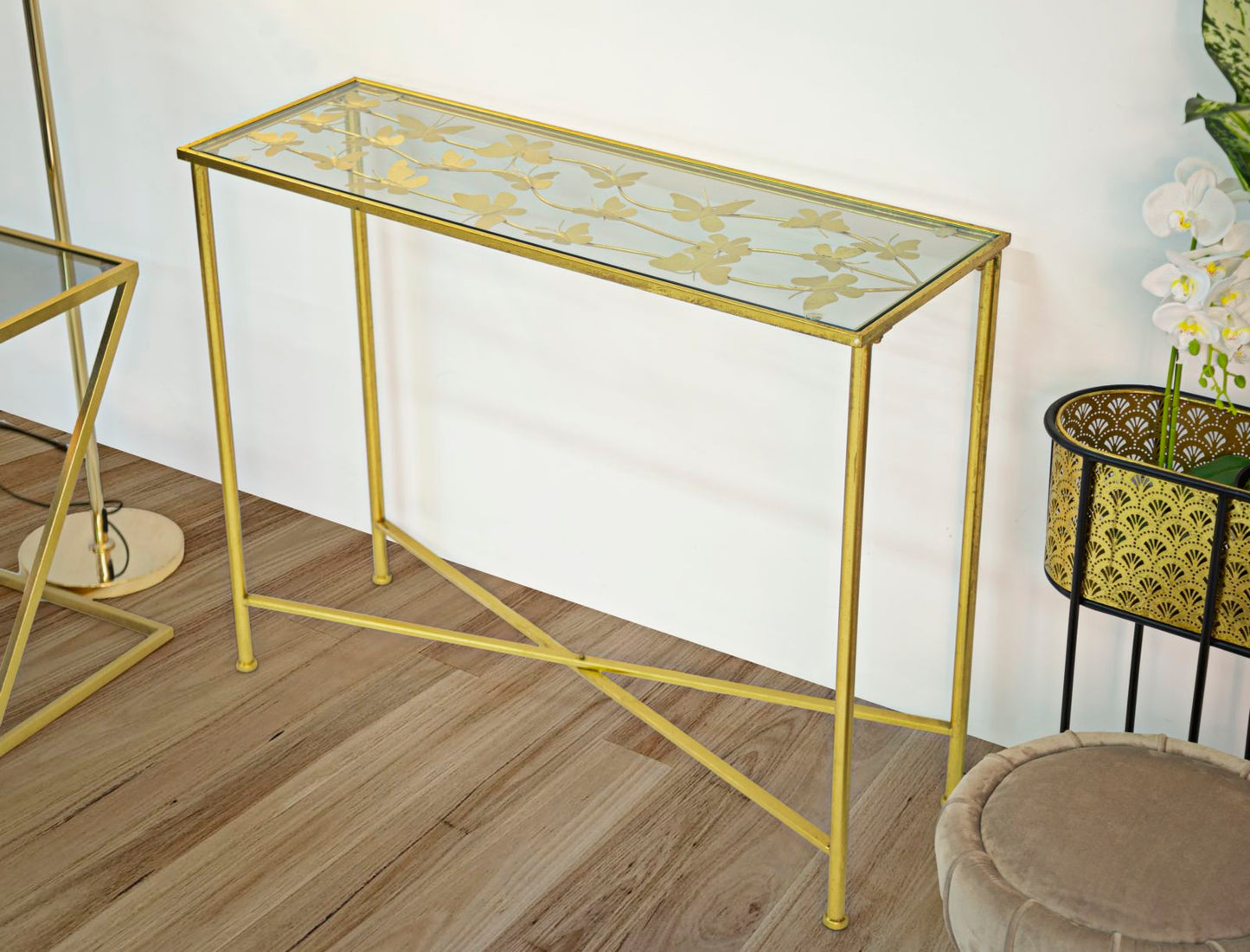 Console in Vetro con Farfalle 100x35x80 cm