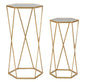 Pair of Hexagonal Coffee Tables with Mirrored Glass Top cm ø 50x100-40x80