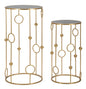 Pair of Round Golden Metal Side Tables with Mirrored Glass Top