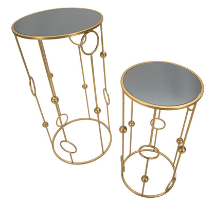 Paar runder Couchtische aus goldfarbenem Metall mit Spiegelglasplatte