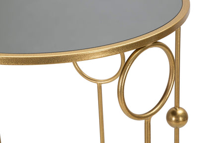 Paar runder Couchtische aus goldfarbenem Metall mit Spiegelglasplatte