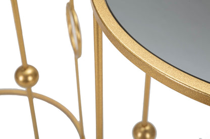 Paar runder Couchtische aus goldfarbenem Metall mit Spiegelglasplatte