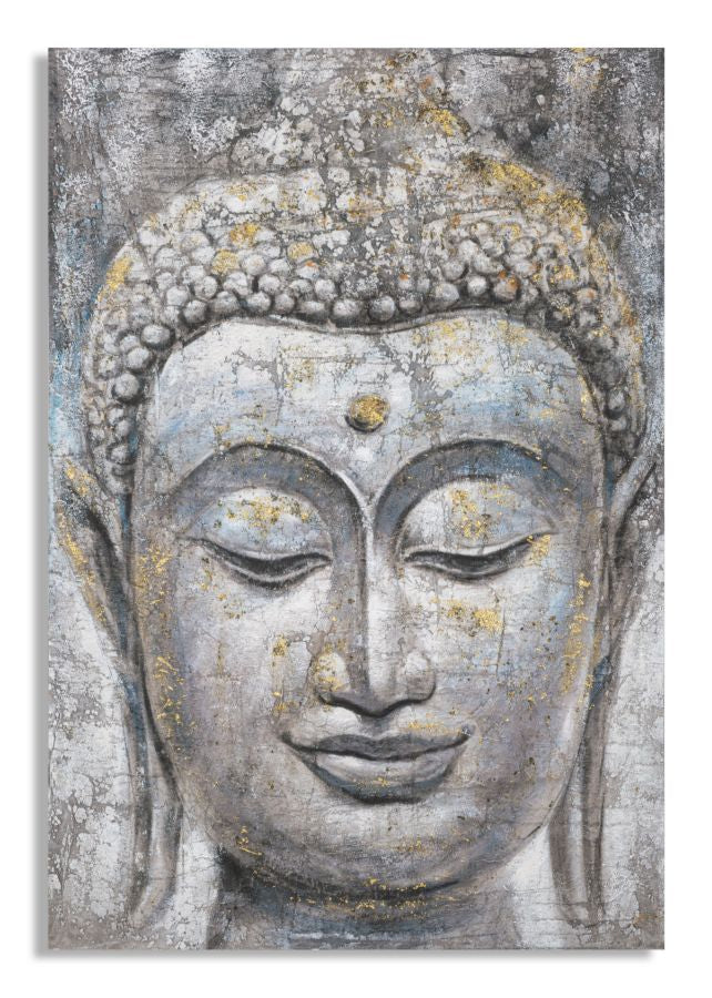 Gemalt auf Leinwand, Leuchtendes Buddha-Gesicht – 80x3x120 cm