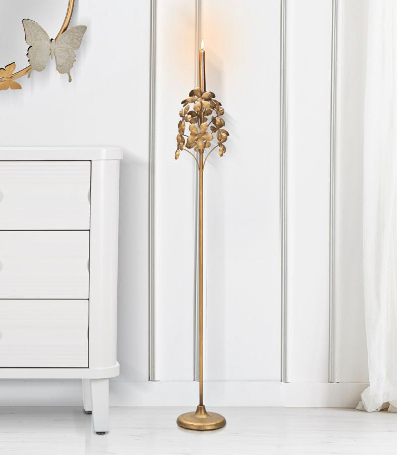 Kerzenhalter Flowy aus goldfarbenem Metall Ø 17 cm x 93 cm