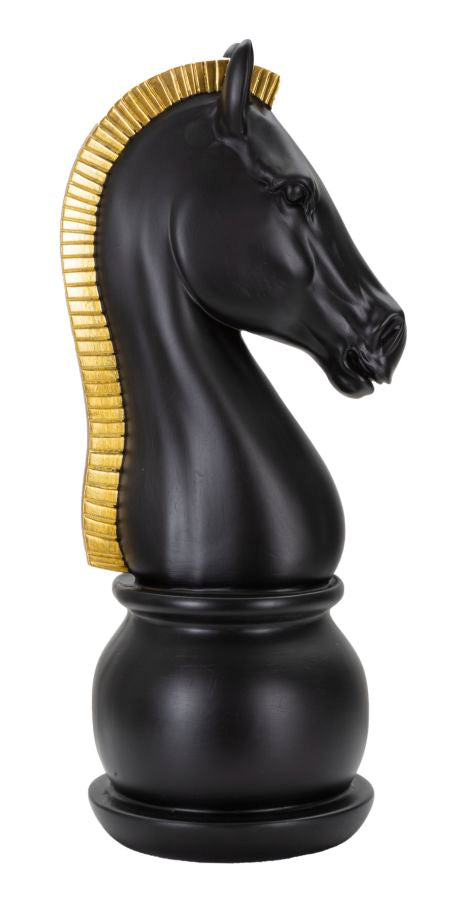 Black Chess Knight with Gold Trim cm Ø 18.5x50