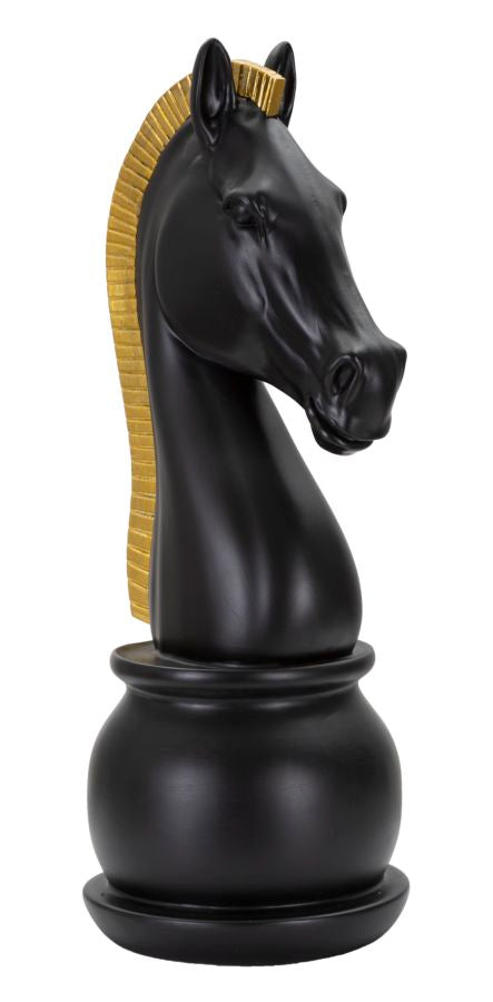 Black Chess Knight with Gold Trim cm Ø 18.5x50