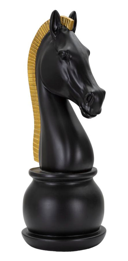 Black Chess Knight with Gold Trim cm Ø 18.5x50