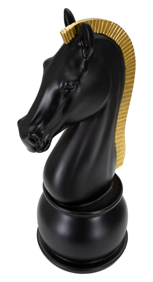 Black Chess Knight with Gold Trim cm Ø 18.5x50