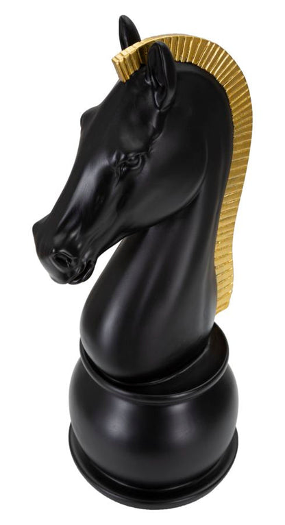 Black Chess Knight with Gold Trim cm Ø 18.5x50