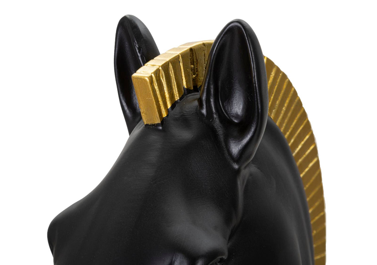 Black Chess Knight with Gold Trim cm Ø 18.5x50