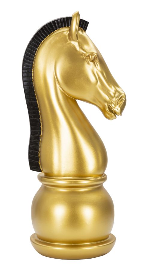 Schachbrett-Pferd in Gold und Schwarz – Ausstellungsstück, elegant 18,5x50 cm