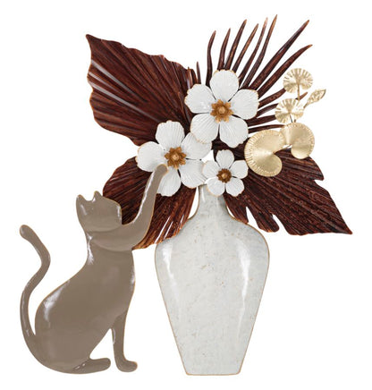 Dekoratives Metallpaneel Katze und Blumen 54,6x8,9x59,7 cm