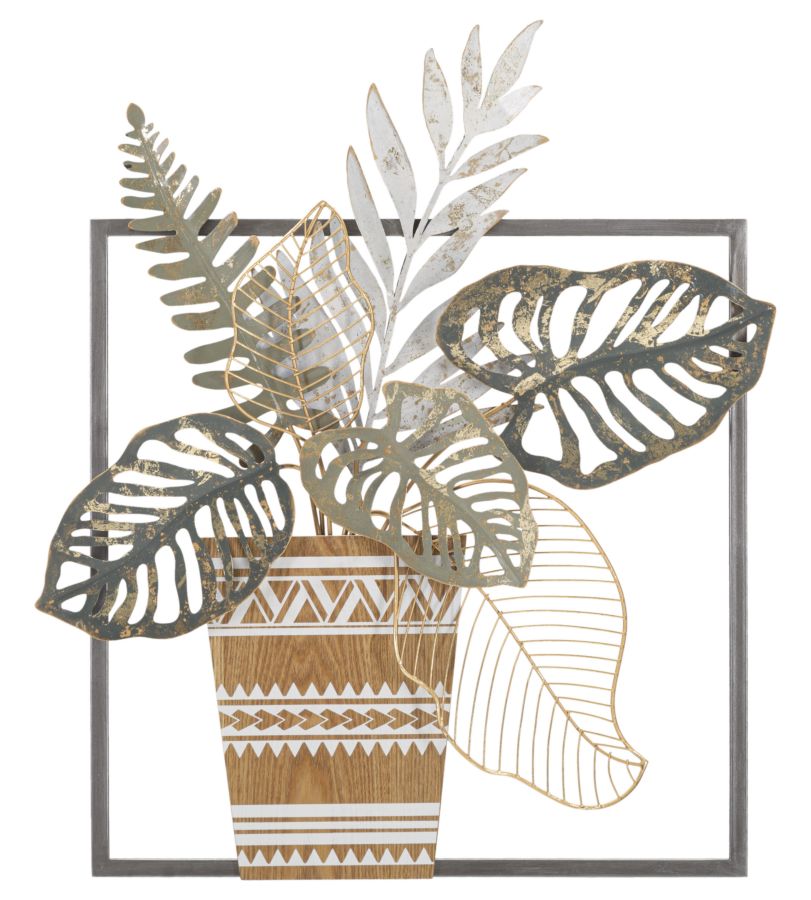 Dekoratives Eisenpaneel mit Vase und Blättern 54x6,4x62,9 cm