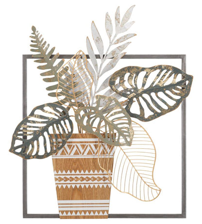 Dekoratives Eisenpaneel mit Vase und Blättern 54x6,4x62,9 cm