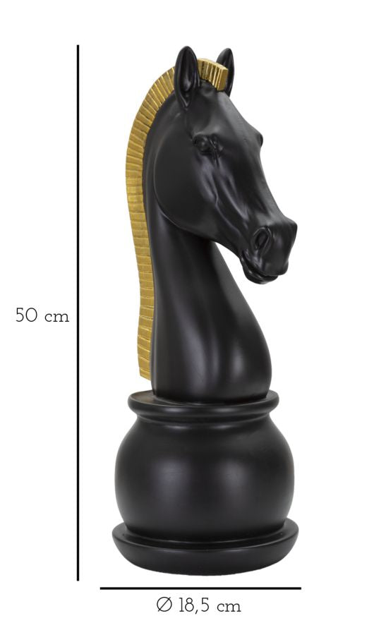 Black Chess Knight with Gold Trim cm Ø 18.5x50