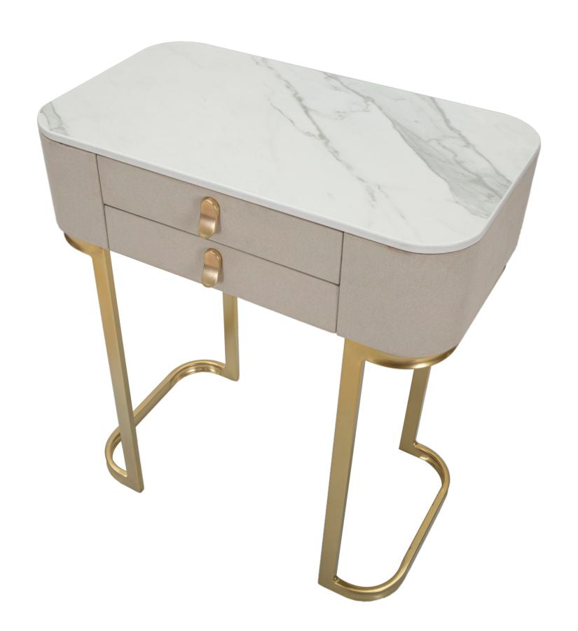 Elegante Konsole mit 2 Schubladen und Marmor-Optik-Platte 70x40x80 cm