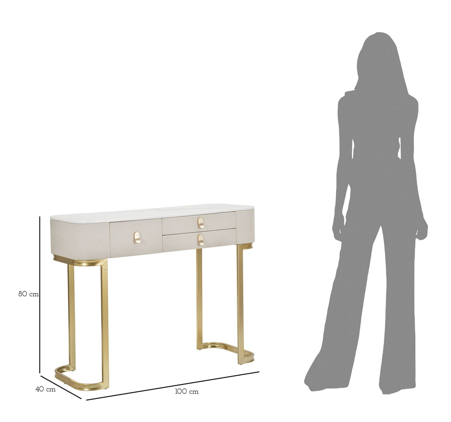 Elegante Konsole mit 3 Schubladen und Platte in Marmoroptik 100x40x80 cm