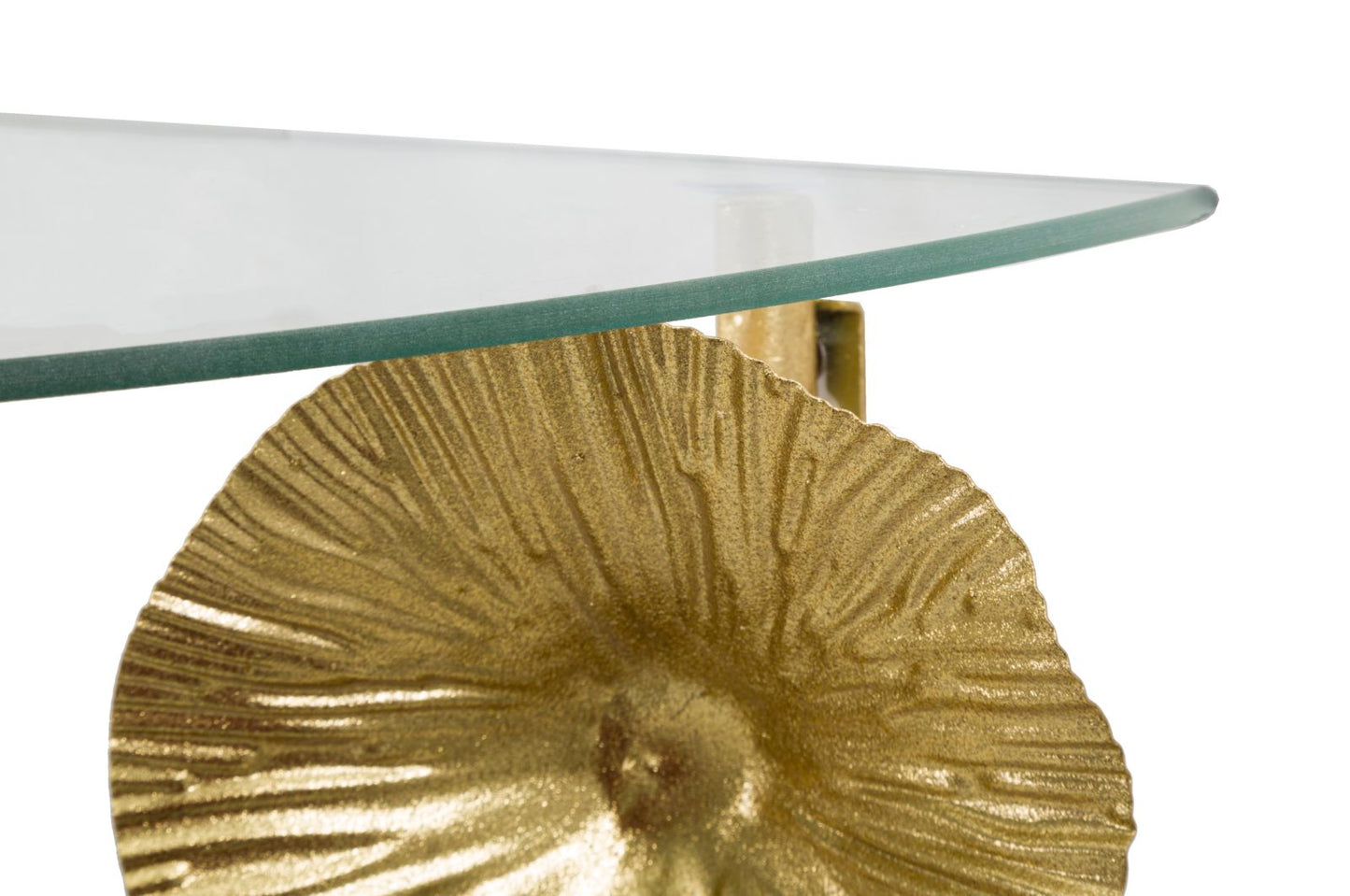 Comodino Semicircolare Tisty in Metallo Dorato con Piano in Vetro 60x30x40 cm