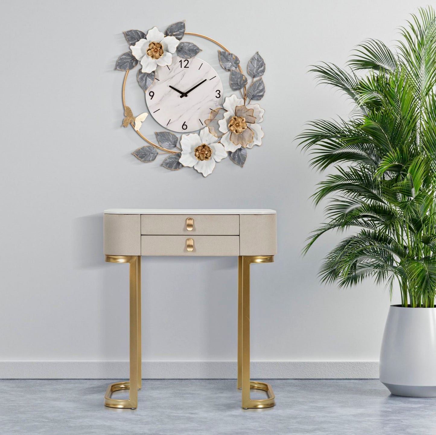 Elegante Konsole mit 2 Schubladen und Marmor-Optik-Platte 70x40x80 cm