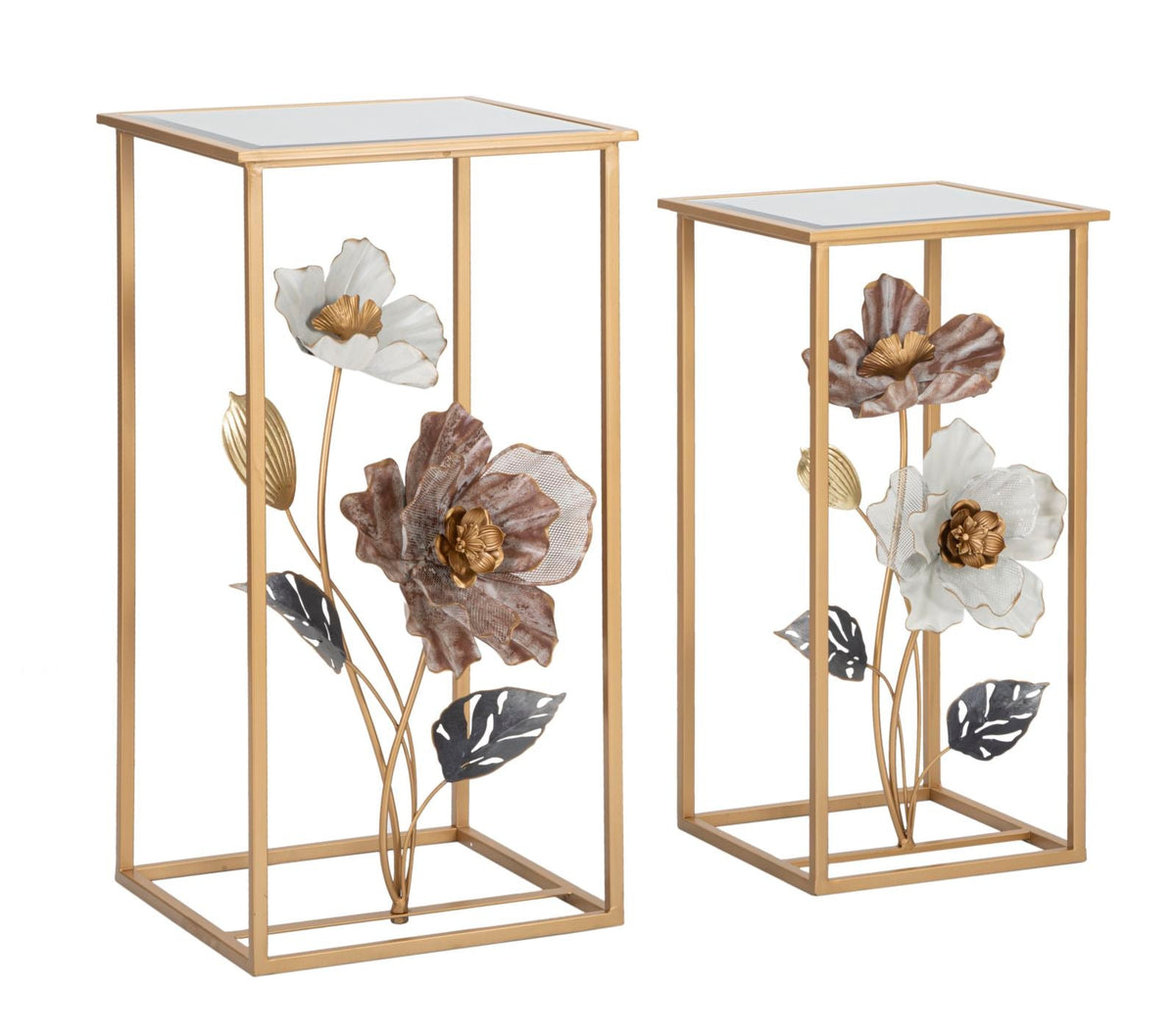 Pair of Elegant Flower Side Tables 36x36x70 cm and 30x30x60 cm