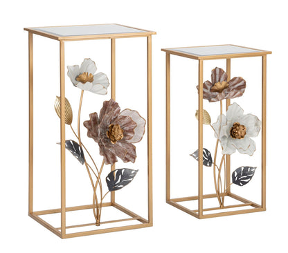 Pair of Elegant Flower Side Tables 36x36x70 cm and 30x30x60 cm