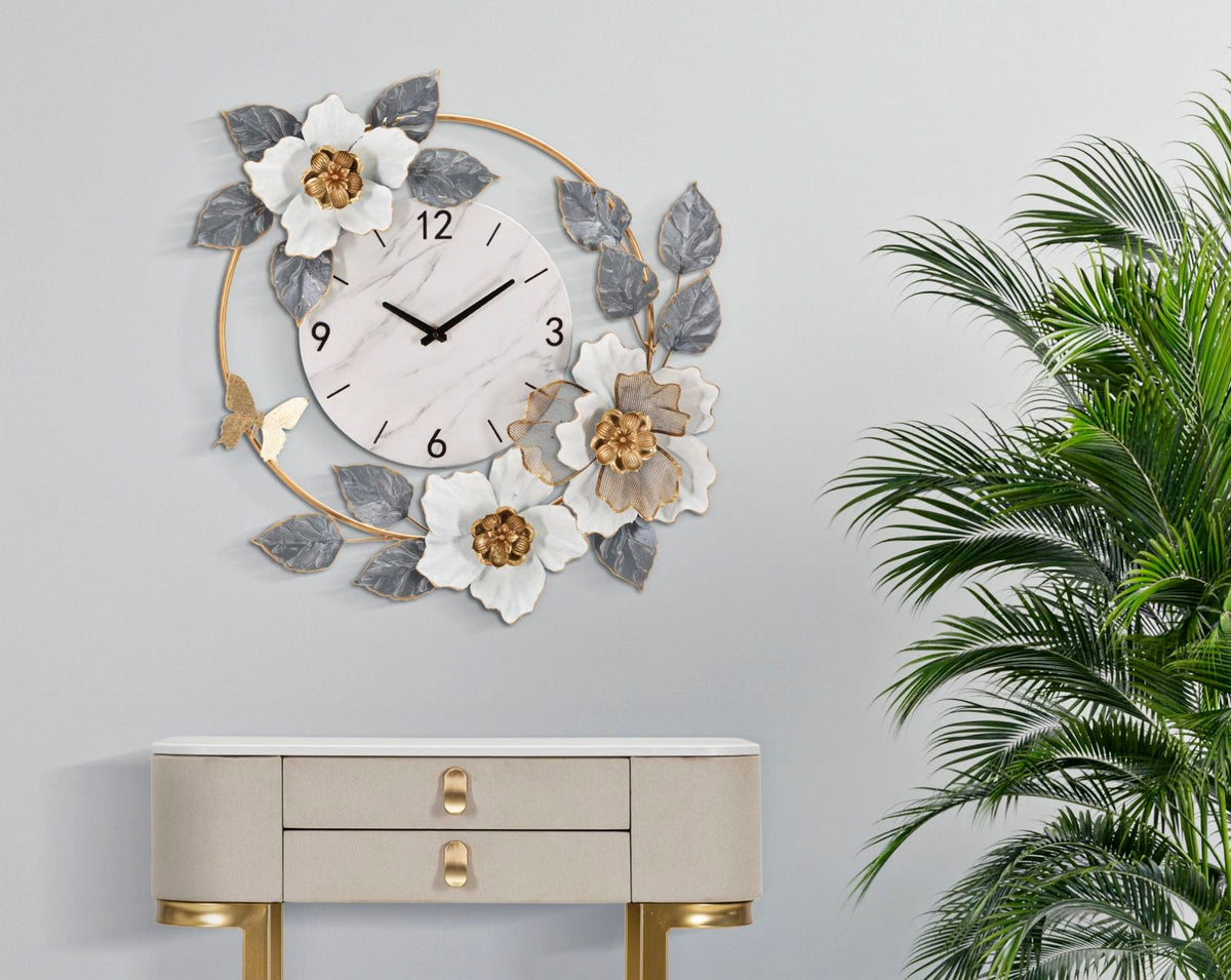 Elegant Floral Wall Clock - 64x8x64 cm