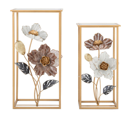 Pair of Elegant Flower Side Tables 36x36x70 cm and 30x30x60 cm