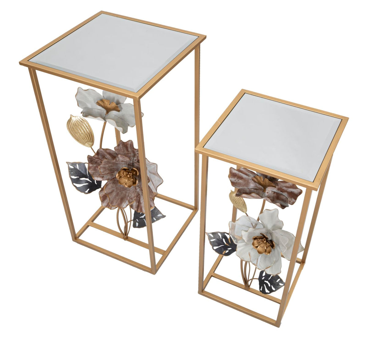 Pair of Elegant Flower Side Tables 36x36x70 cm and 30x30x60 cm