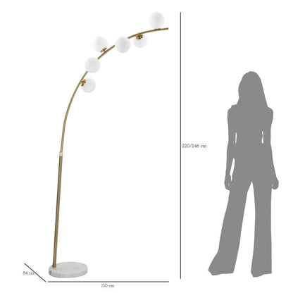 Bogenstehleuchte Glamour mit 6 Leuchten, höhenverstellbar 220-246 cm