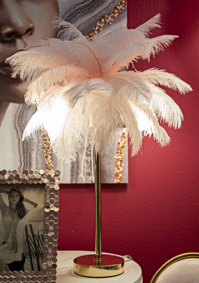 Tischlampe Eleganza Rosa mit Federlampenschirm