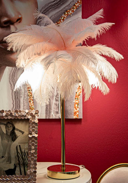 Tischlampe Eleganza Rosa mit Federlampenschirm