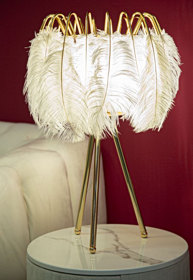Lampada da Tavolo con Paralume in Piume - Ø 40 cm, Altezza 60 cm