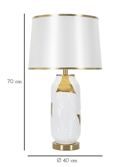 Lampada da tavolo in ceramica elegante con paralume bianco e dorato cm ø 40x70