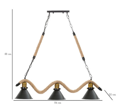 Lampadario Elegante a 3 Luci in Metallo e Corda 84x20x88 cm