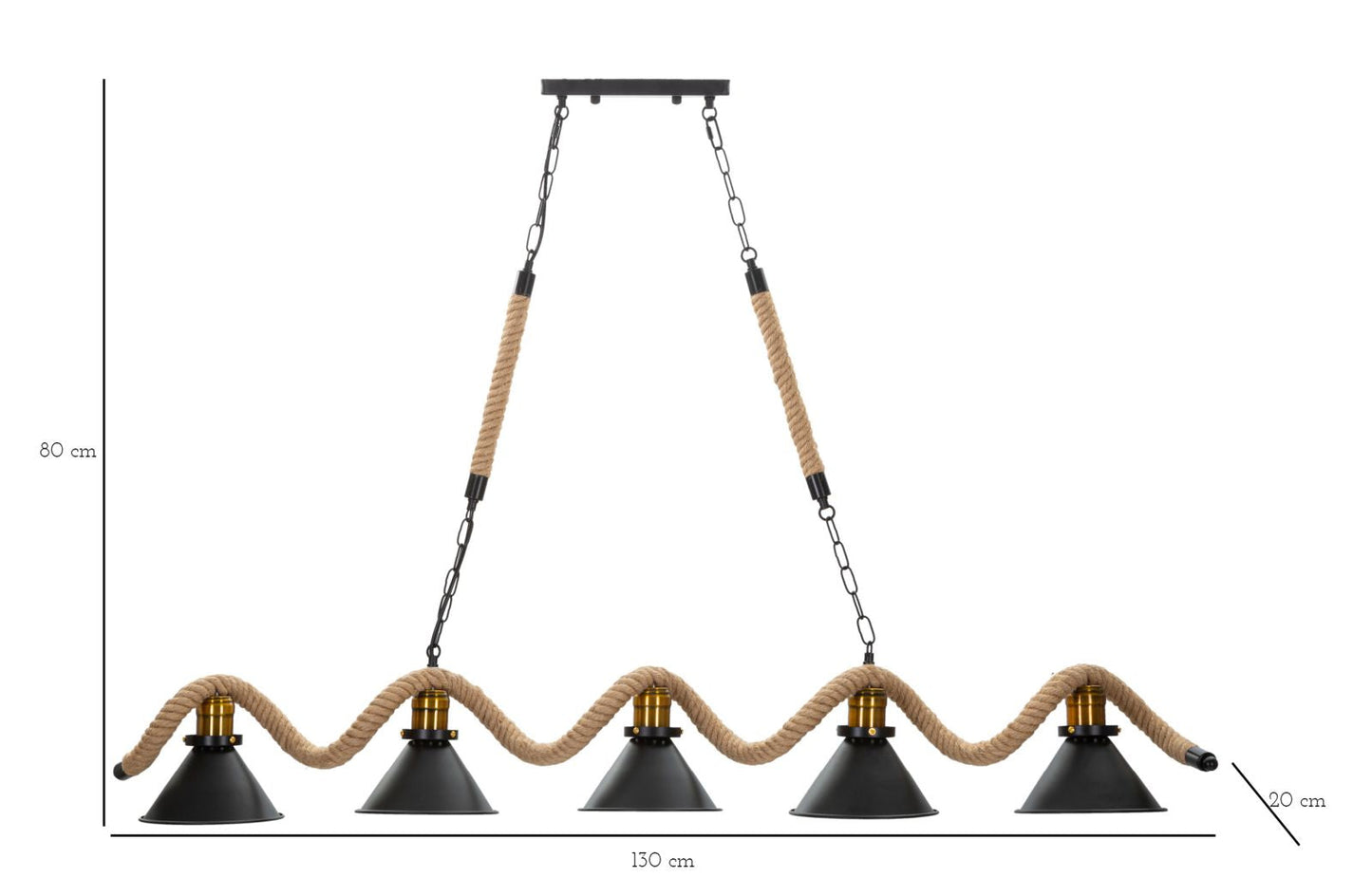 Lampadario Moderno Cup/Rope con 5 Luci 130x20x80 cm