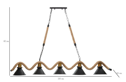 Lampadario Moderno Cup/Rope con 5 Luci 130x20x80 cm