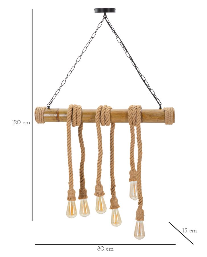 Elegante Kronleuchter aus Bambus und Seil 80x15x120 cm