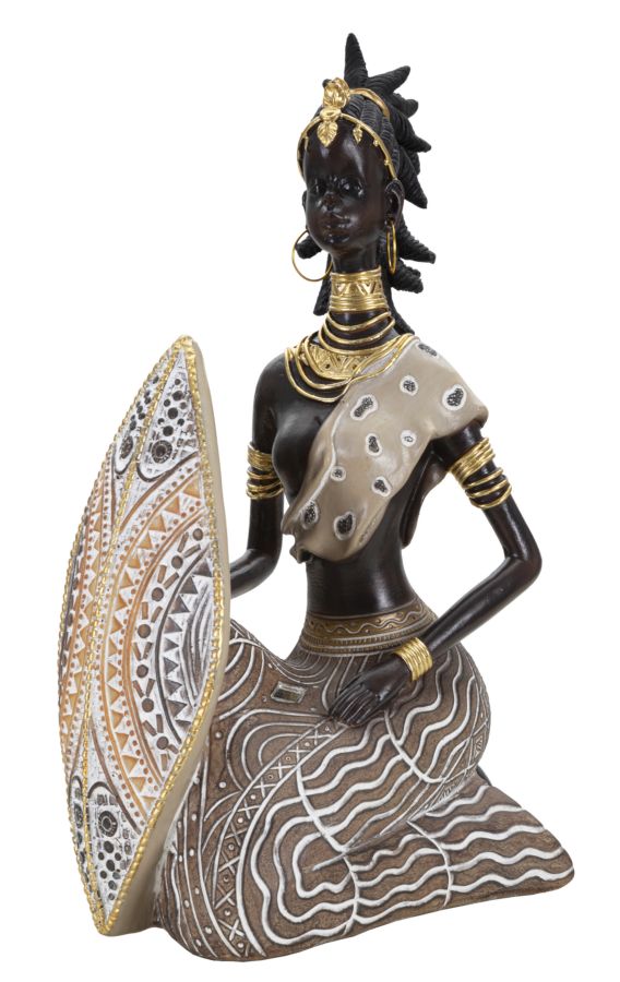 Statuetta Masai con Scudo - 13,5x9x24,5 cm