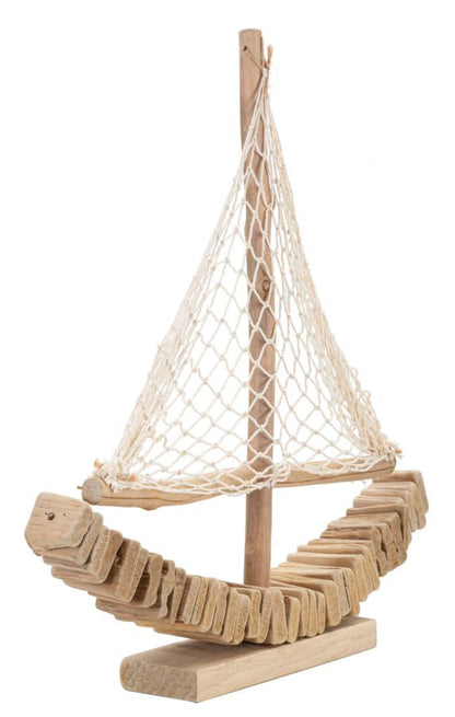 Segelboot-Holzskulptur 45x7x45 cm