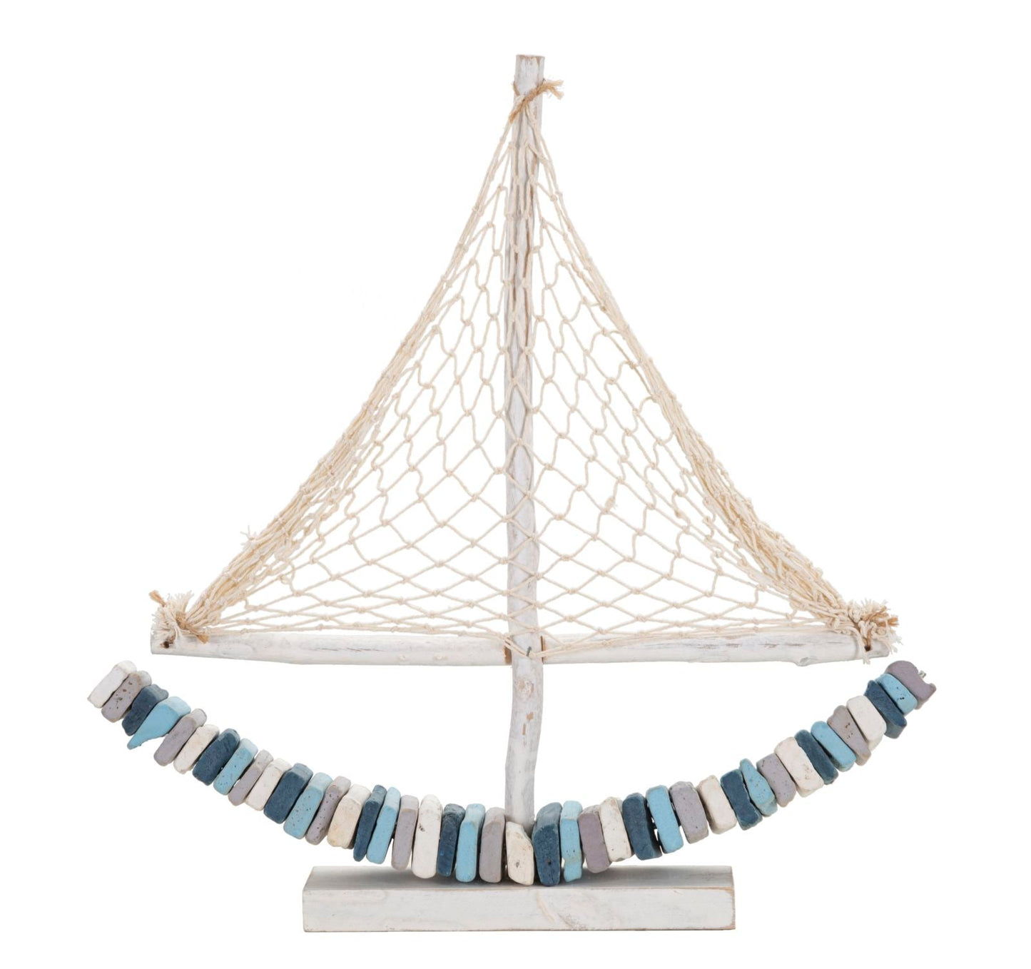 Segelboot-Skulptur aus Holz – 45x7x45 cm