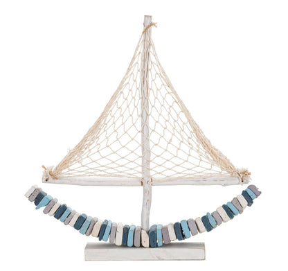 Segelboot-Skulptur aus Holz – 45x7x45 cm